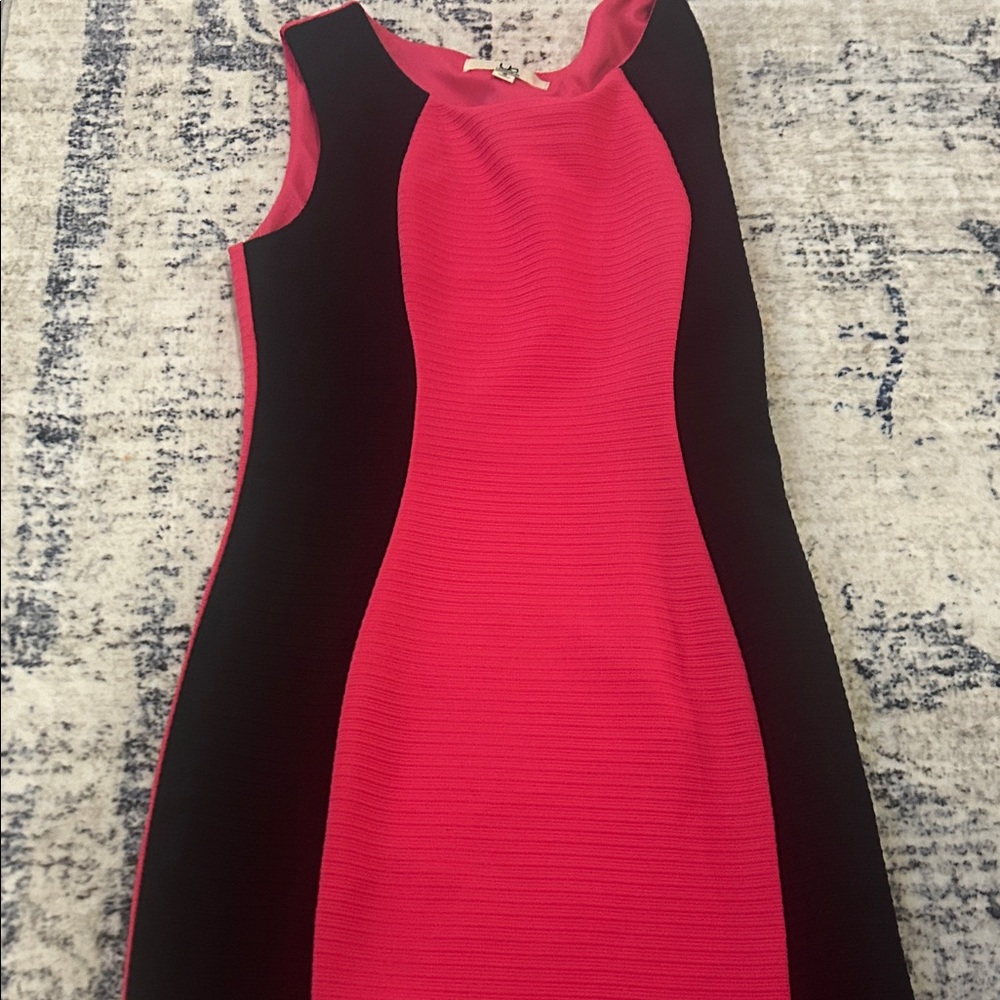 Ya Los Angeles Vibrant Pink and Black Midi Dress